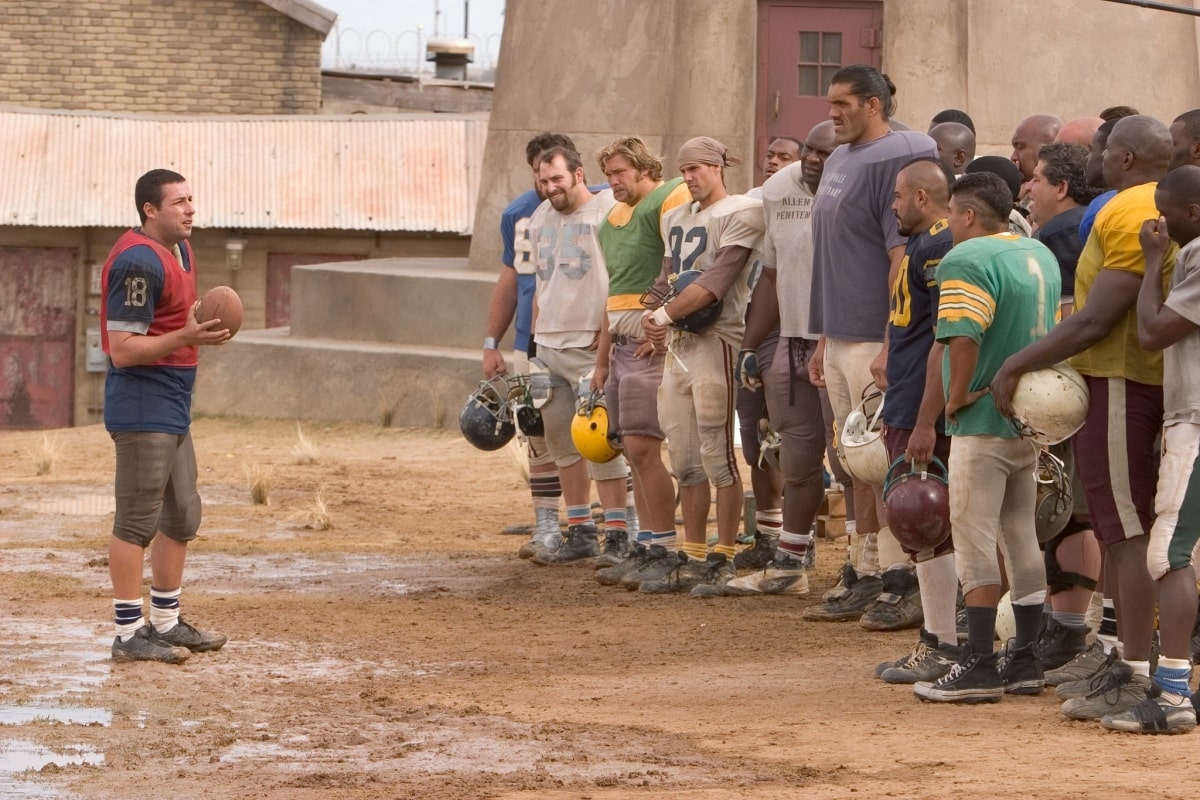 The cast of The Longest Yard filming at The New Mexico State Penitentiary’s “Old Main” section in Santa Fe, New Mexico
