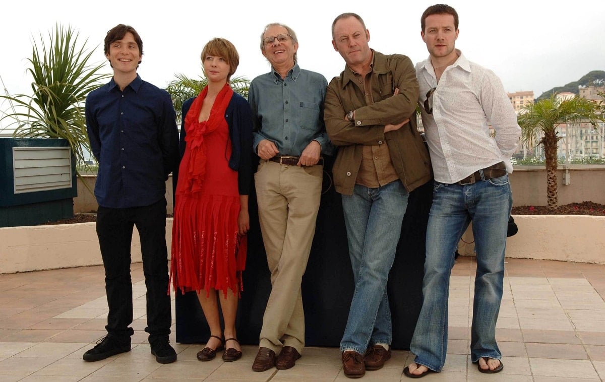 Cillian Murphy, Orla Fitzgerald, Ken Loach, Liam Cunningham, and Padraic Delaney at The Wind That Shakes the Barley photocall during the Cannes Film Festival