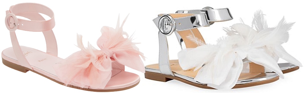 The Anemonou sandals for little girls boast handmade organza bow and feathers with printed lemur on the insole