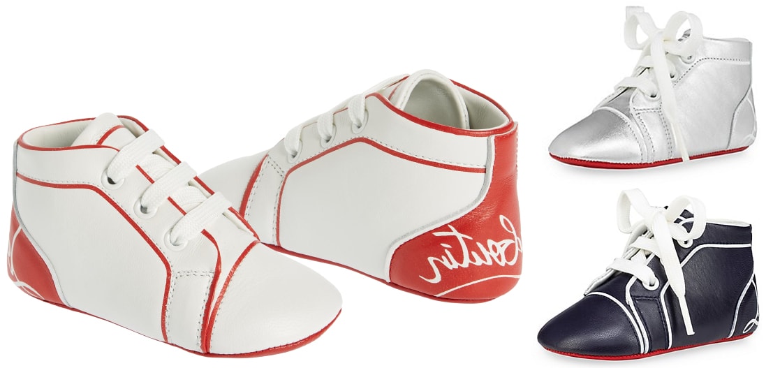 A pair of high-top sneakers for babies, the Funnyto comes with laces and the label's signature logo on the heel counter