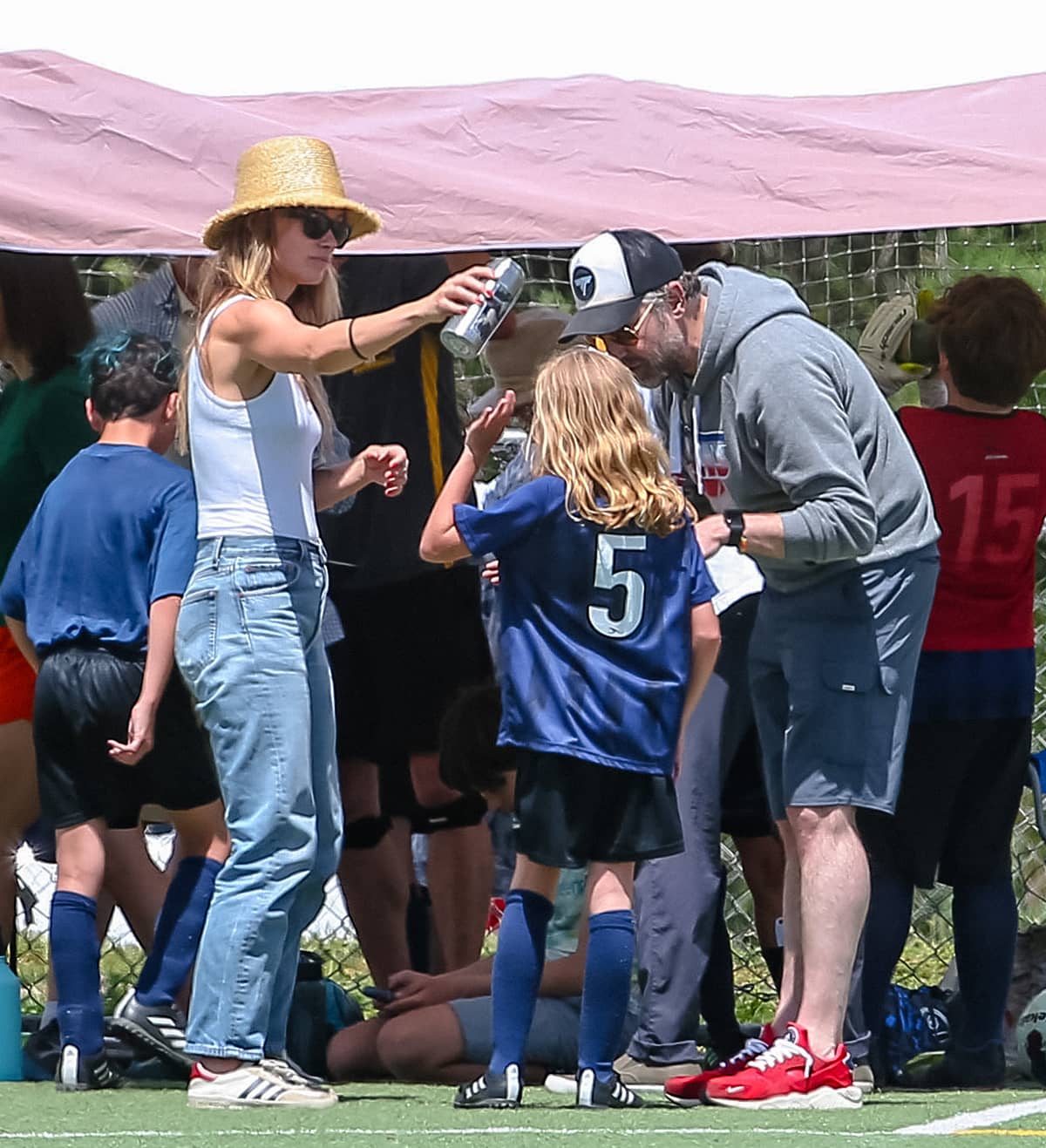 Olivia Wilde and Jason Sudeikis reunite at son Otis' football match in Los Angeles on April 22, 2023