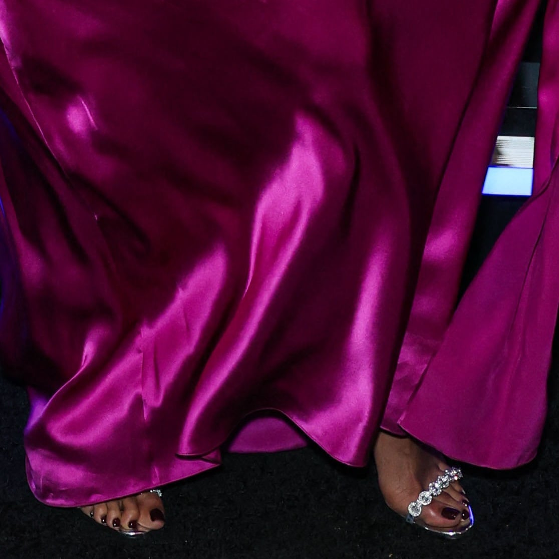 Priyanka Chopra shows off her feet in silver metallic crystal-embellished sandals