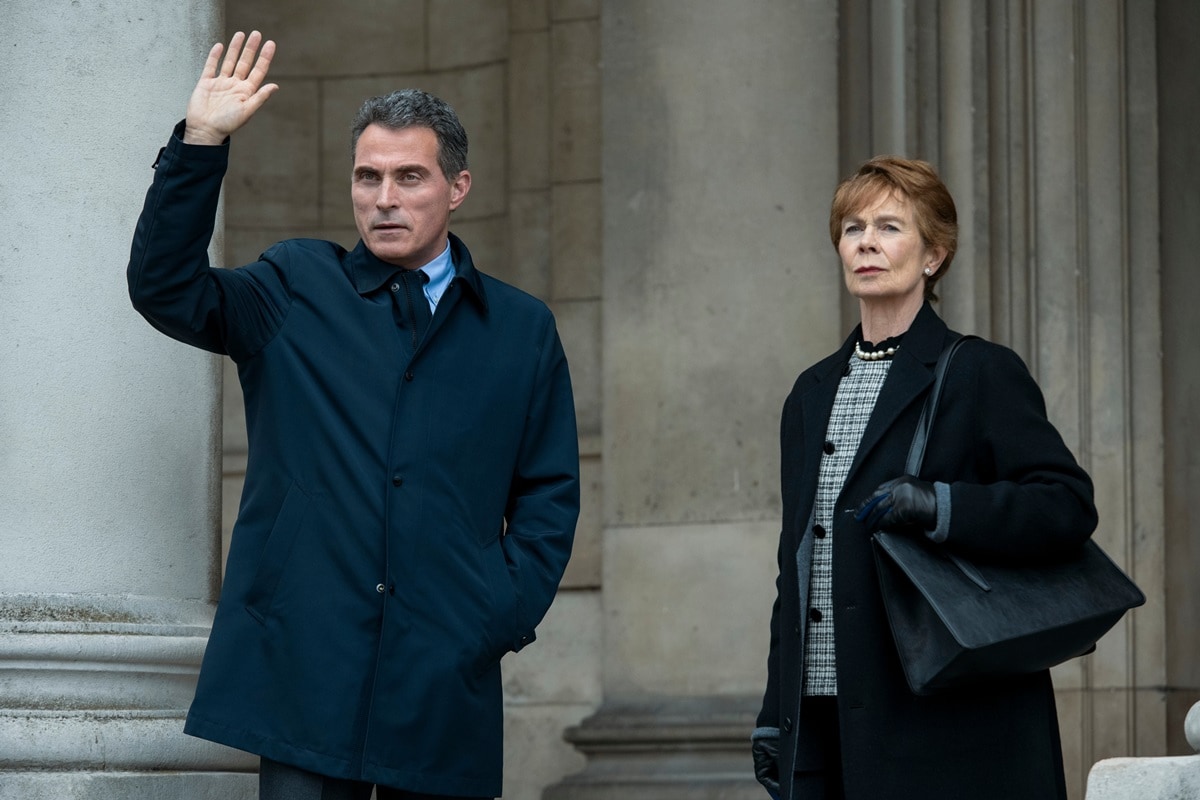Rufus Sewell as Hal Wyler and Celia Imrie as Margaret Roylin in Netflix's latest thriller series The Diplomat