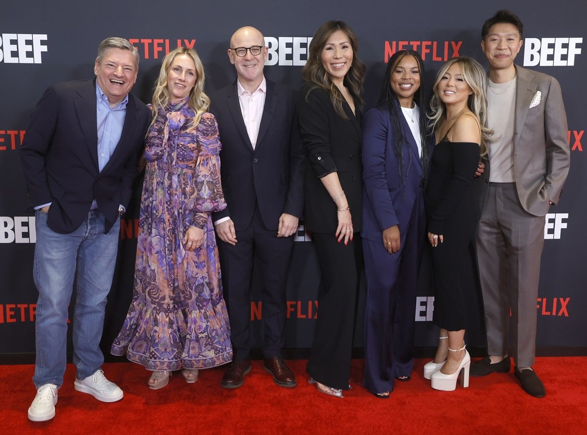 Ted Sarandos (L), the co-chief executive officer of Netflix, and guests at the premiere of "Beef"