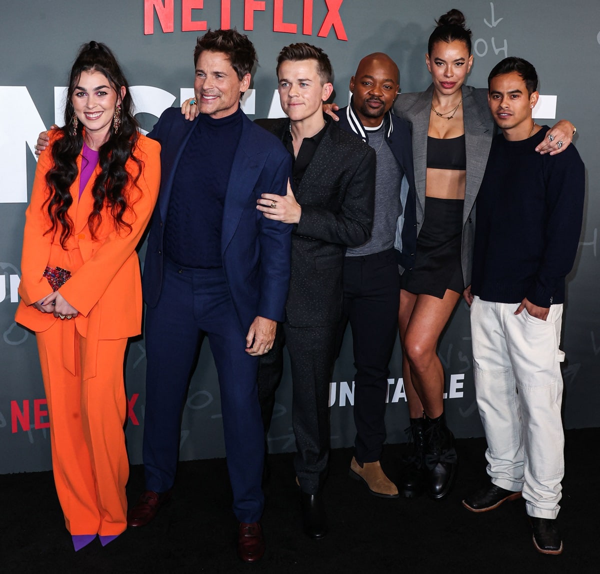 Natacha Karam, Rob Lowe, John Owen Lowe, Brian Michael Smith, Brianna Baker, and Julian Works attend the Netflix Unstable S1 premiere