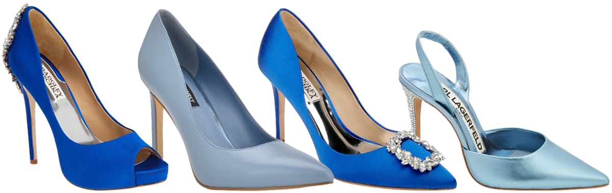 Badgley Mischka Kiara Crystal Back Open-Toe Pump, $245; Nine West Tatiana Pointy Toe Pump, $99; Badgley Mischka Cher Crystal-Embellished Pump, $235; Karl Lagerfeld Caslynn Slingback Pump, $139