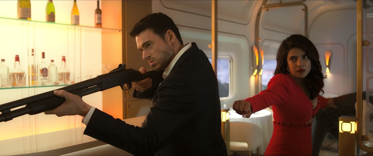 Richard Madden as Mason Kane and Priyanka Chopra as Nadia Sinh in the spy thriller television series Citadel