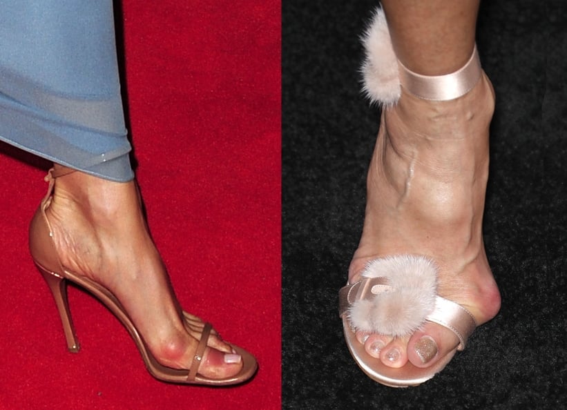 High heels are known for putting the majority of the pressure on the balls of your feet and toes, causing structural concerns like bunions as seen on the feet of Jennifer Aniston (L) and Danielle Staub (R)