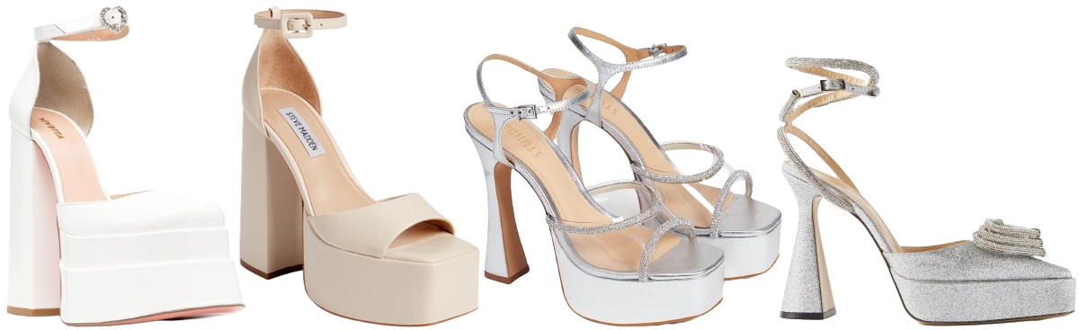 Vivetta Patent-Leather Platform Pump; Steve Madden Kassiani Platform Sandal; Schutz Aileen Platform Sandals; Mach & Mach Silver Triple Heart Platform Pump