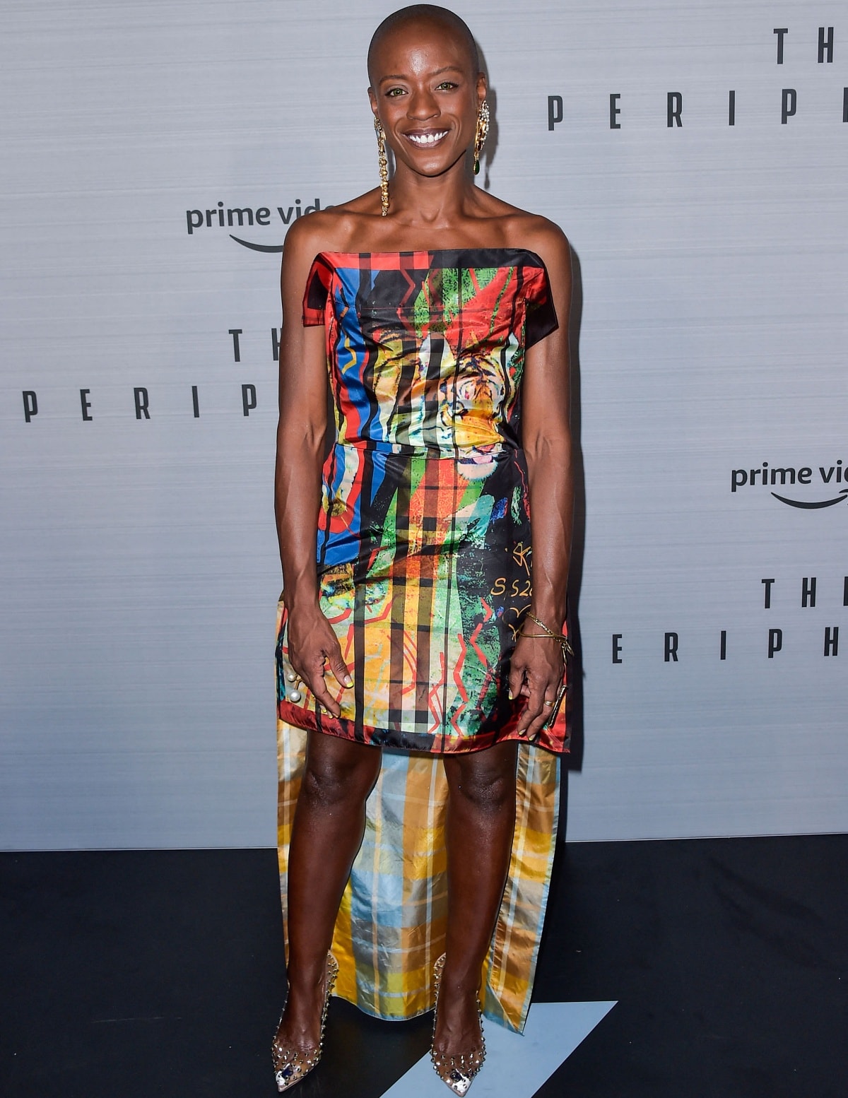 T'Nia Miller bringing a colorful splash at the Los Angeles premiere of The Peripheral