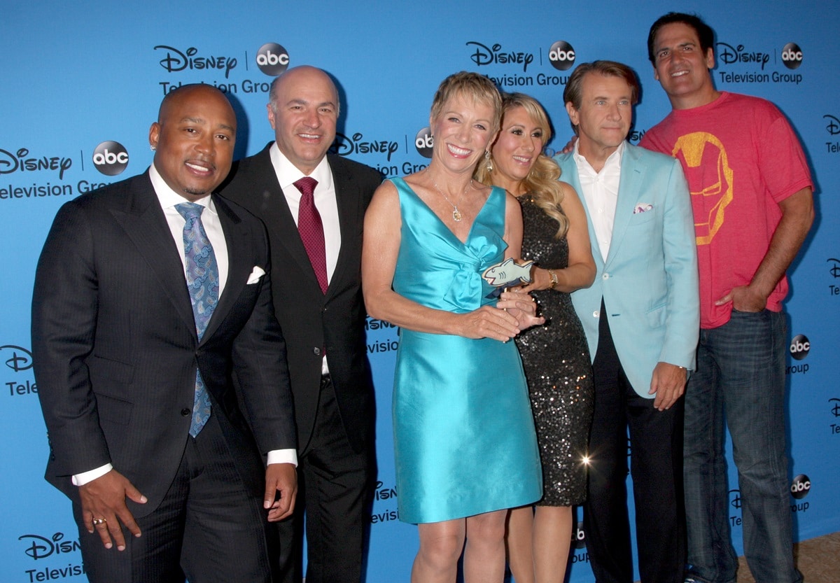 Kevin O'Leary, Barbara Corcoran, Daymond John, Lori Greiner, Robert Herjavec, and Mark Cuban attend the Disney & ABC Television Group's "2013 Summer TCA Tour" at The Beverly Hilton Hotel on August 4, 2013, in Beverly Hills, California