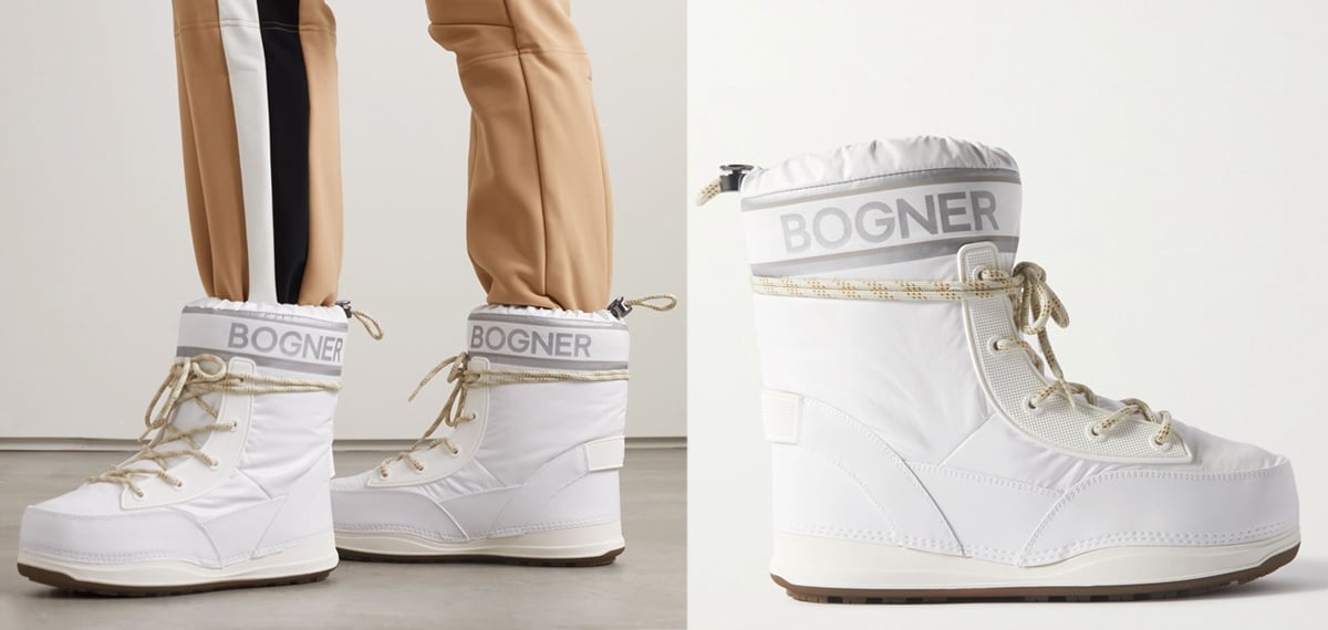 Bogner's La Plagne boots are made from lightweight, padded shell with rubber trims and gripped soles for traction