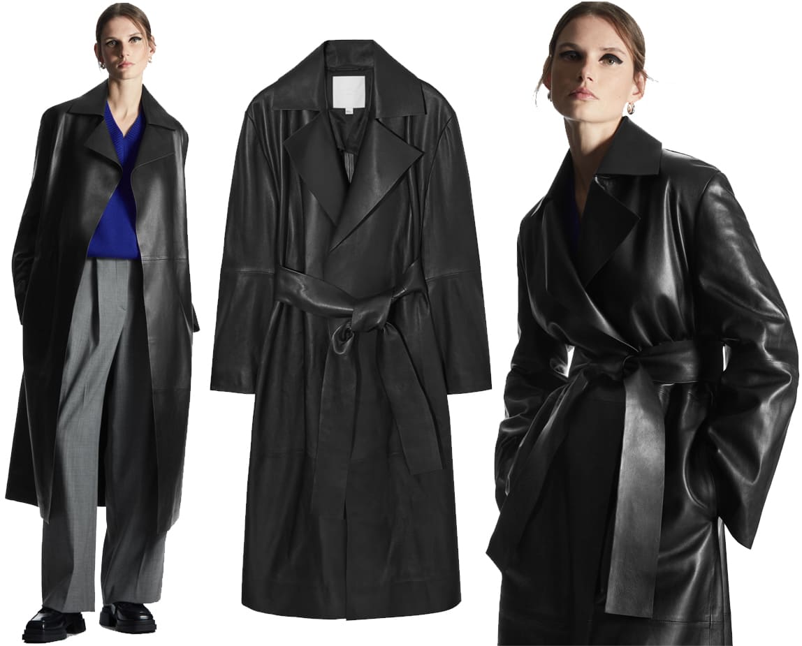 Crafted from buttery soft leather, this COS leather trench will mould to your shape and add an effortlessly chic finish to any look with its exaggerated proportions and waist-defining belt