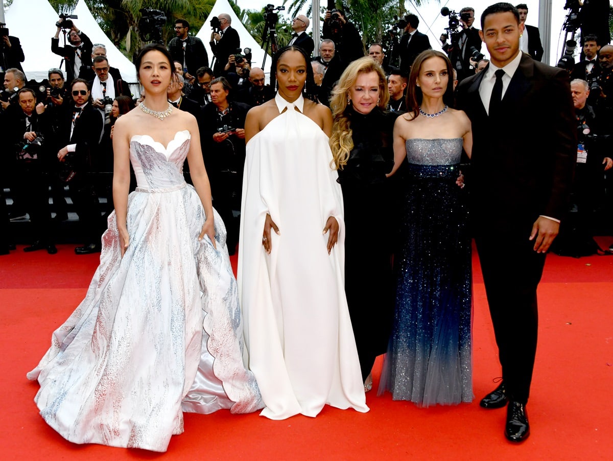 Daryl McCormack, Natalie Portman, Caroline Scheufele, Naomi Ackie, and Tang Wei attend the "The Zone Of Interest" red carpet during the 76th annual Cannes film festival