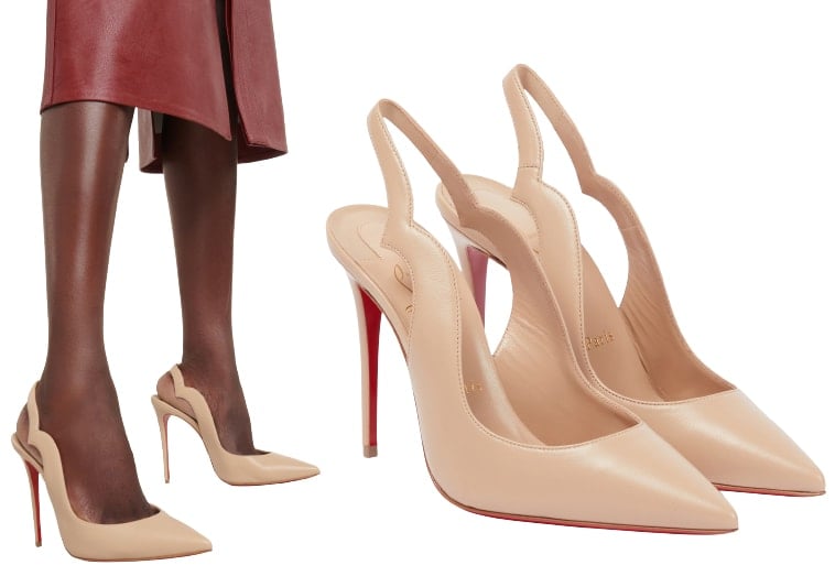 The popular Christian Louboutin Hot Chick now comes in a slingback silhouette complete with the iconic V-shaped notches