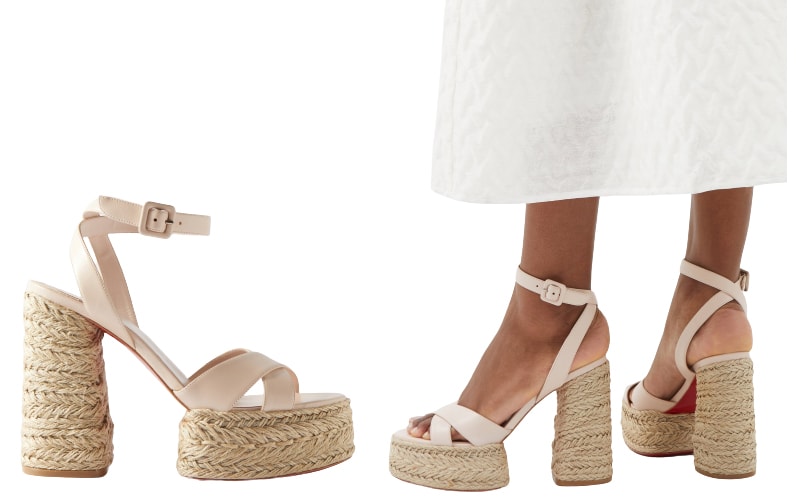 The perfect summer sandals, Christian Louboutin's Super Mariza is arched on jute-wrapped block heel and platform, with the upper decked in soft nappa leather