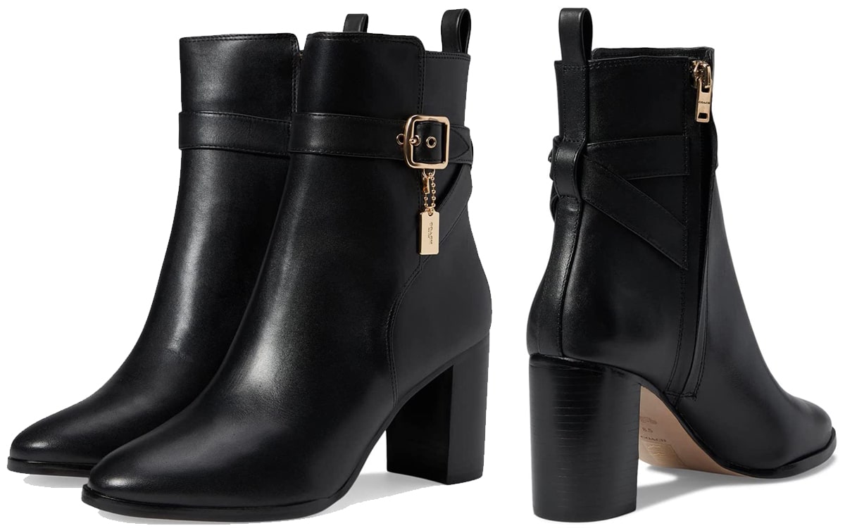 The Olivia ankle boot by Coach is timeless and sophisticated, thanks to its minimalist silhouette and comfy block heels