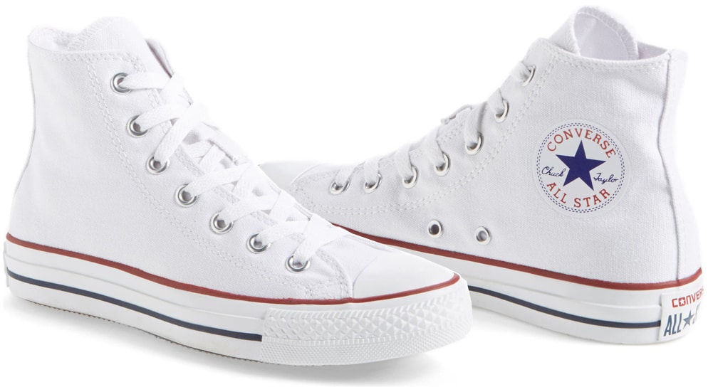 Converse's Chuck Taylors, the original basketball shoe, captivate with their timeless silhouette, featuring the iconic All Star ankle patch and signature red and blue stripes