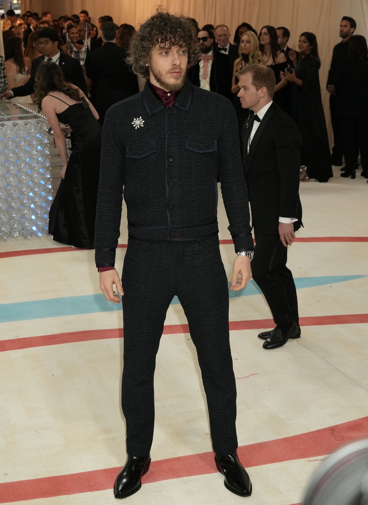 Jack Harlow wearing Tommy Hilfiger at the 2023 Costume Institute Benefit celebrating "Karl Lagerfeld: A Line of Beauty"