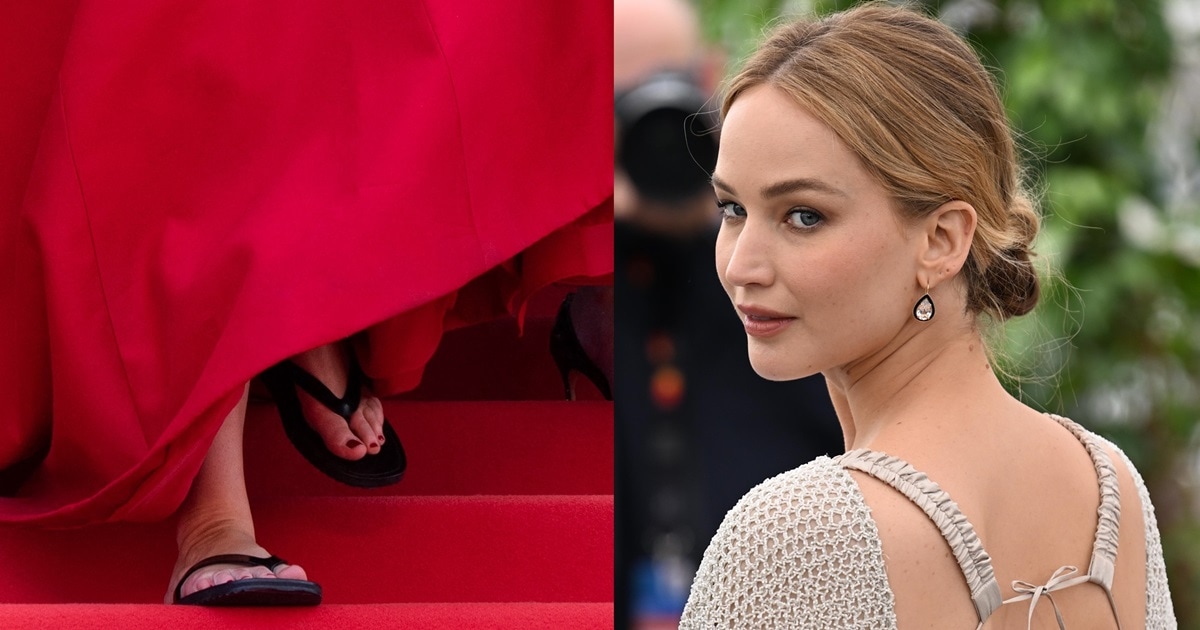 jennifer lawrence cannes red dress Jennifer Lawrence Wears Hot Red Christian Dior Couture to Cannes Film Festival