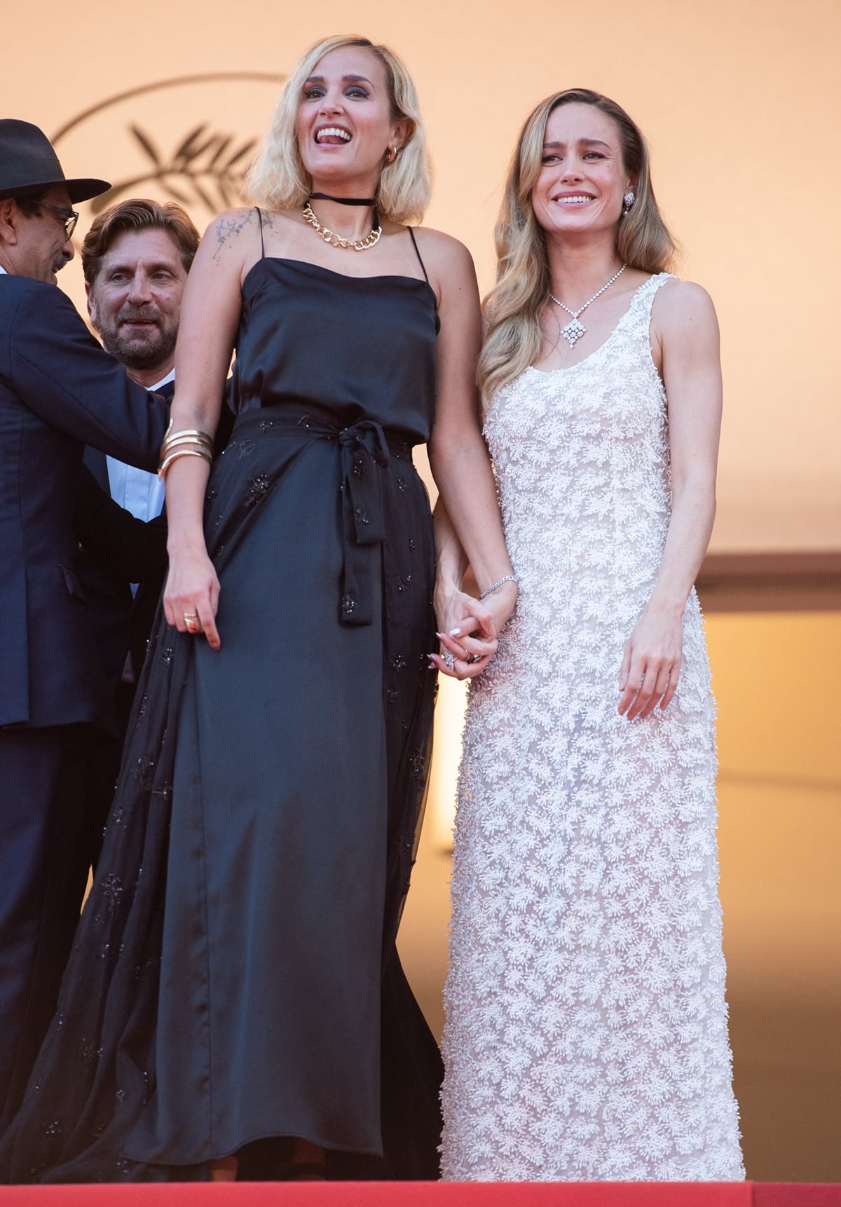 Julia Ducournau and Brie Larson attend the "Elemental" screening and closing ceremony red carpet during the 76th annual Cannes film festival