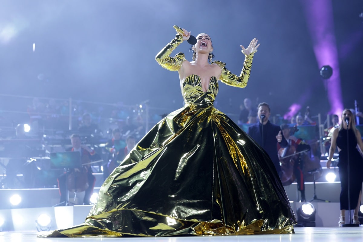 Katy Perry dazzled the audience at the coronation concert of King Charles III at Windsor Castle on May 7, 2023, in Windsor, England, with her stunning performance and opulent attire