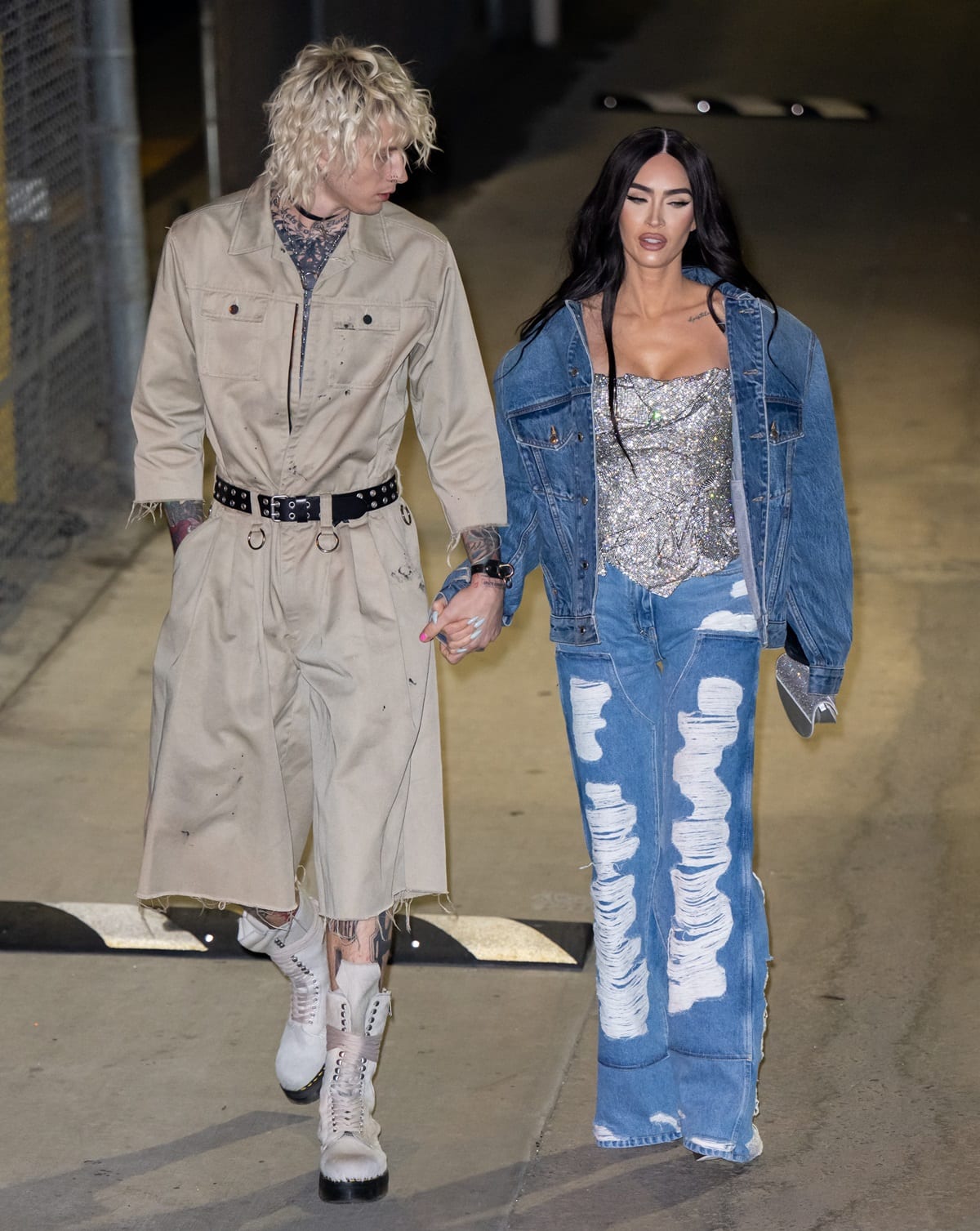 Megan Fox showed her support for Machine Gun Kelly holding hands as they arrived at the studio for the taping of Jimmy Kimmel Live!