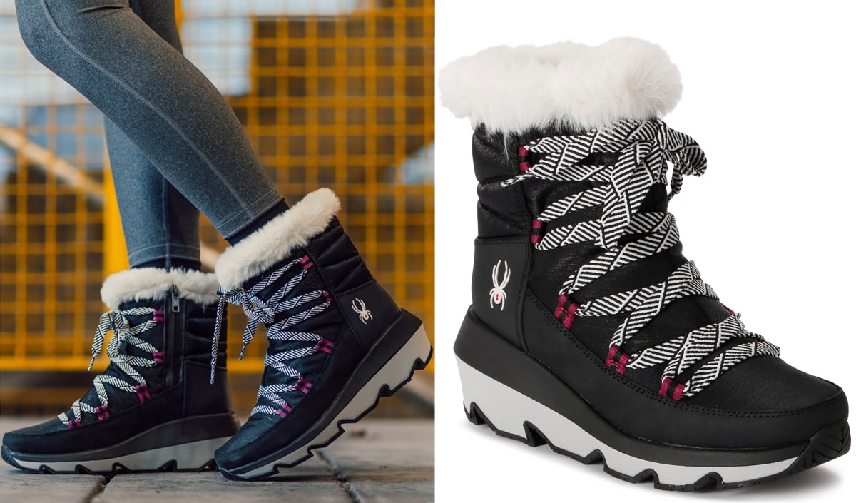 Available in several colors, the SPYDER Camden moon boots are designed with plush faux-fur lining, PrimaLoft insulation, and a waterproof membrane