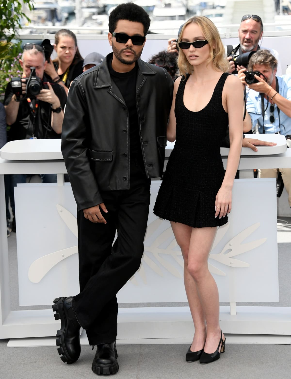 Abel Tesfaye and Lily-Rose Depp in their cool and chic all-black ensembles at the photocall for The Idol during the 76th Cannes Film Festival