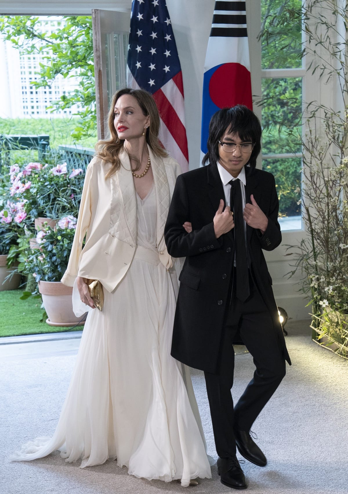 Angelina Jolie arriving with son Maddox Jolie-Pitt at the State Dinner hosted by United States President Joe Biden and First Lady Dr. Jill Biden in honor of South Korean President Yoon Suk Yeol and First Lady Kim Keon Hee
