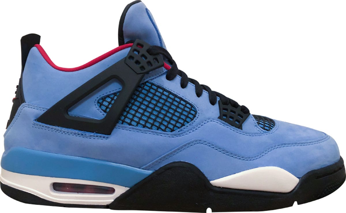 The Air Jordan 4 x Travis Scott Cactus Jack (F&F), which was created specifically for Travis Scott's friends and family, has the distinctive Cactus Jack emblem on the right heel and the traditional Nike Air logo on the left