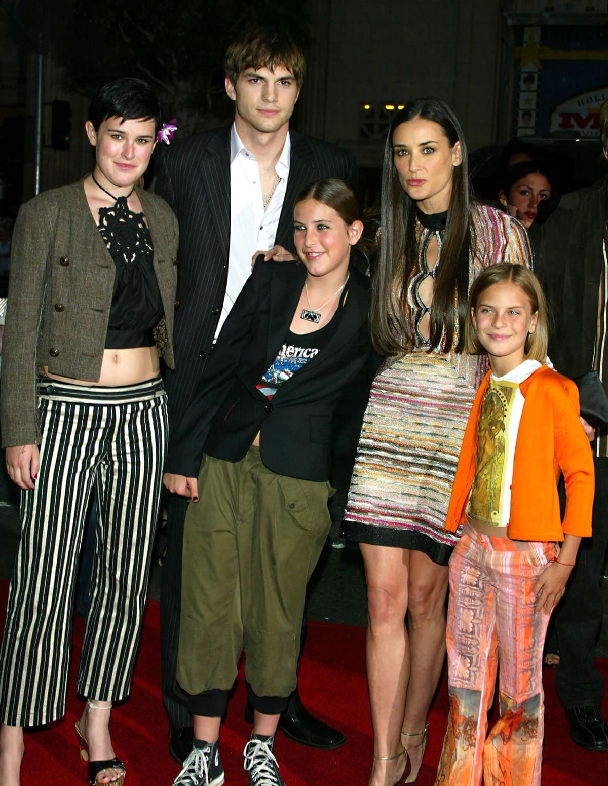 Ashton Kutcher and Demi Moore, once married and notable figures in Hollywood, formed a family with Demi's three daughters - Rumer Willis, Scout Willis, and Tallulah Willis