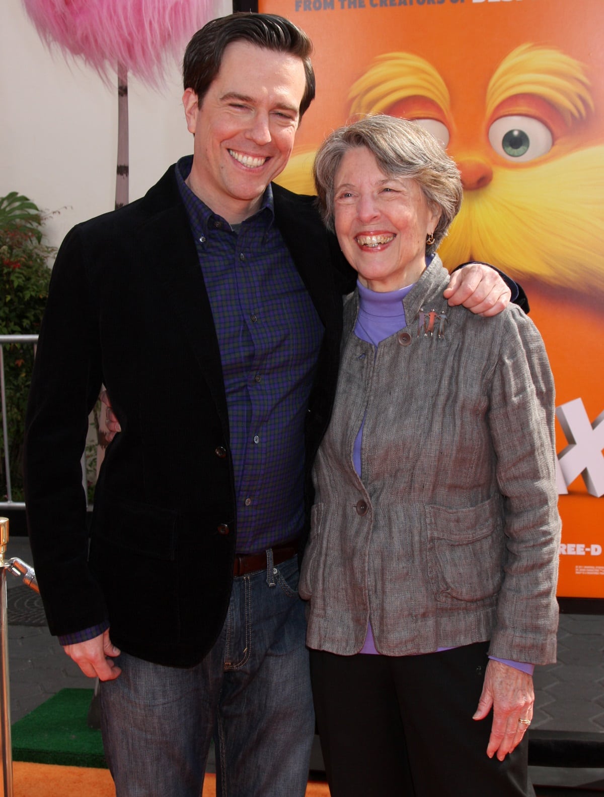 Actor Ed Helms with his mother, Pamela Parker, at the premiere of Dr. Seuss' "The Lorax"