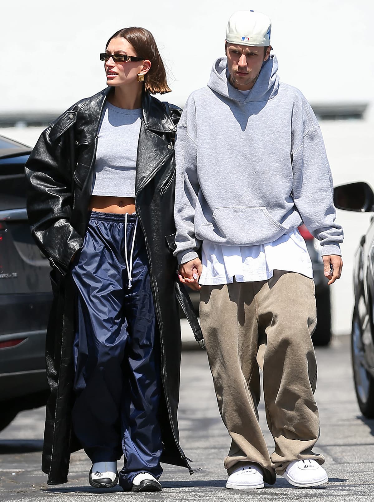 Hailey Bieber completes her casual-chic ensemble with the coveted Sandy Liang x Salomon RX Moc 3.0 sneakers