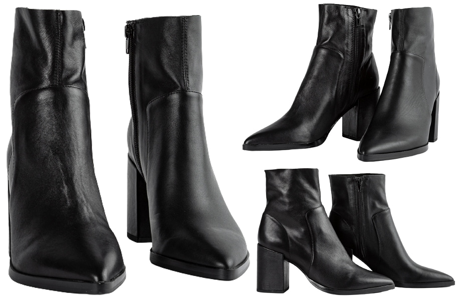 Tony Bianco's Brazen is a classic black leather pointed toe ankle boot with a comfortable 3.3-inch block heel