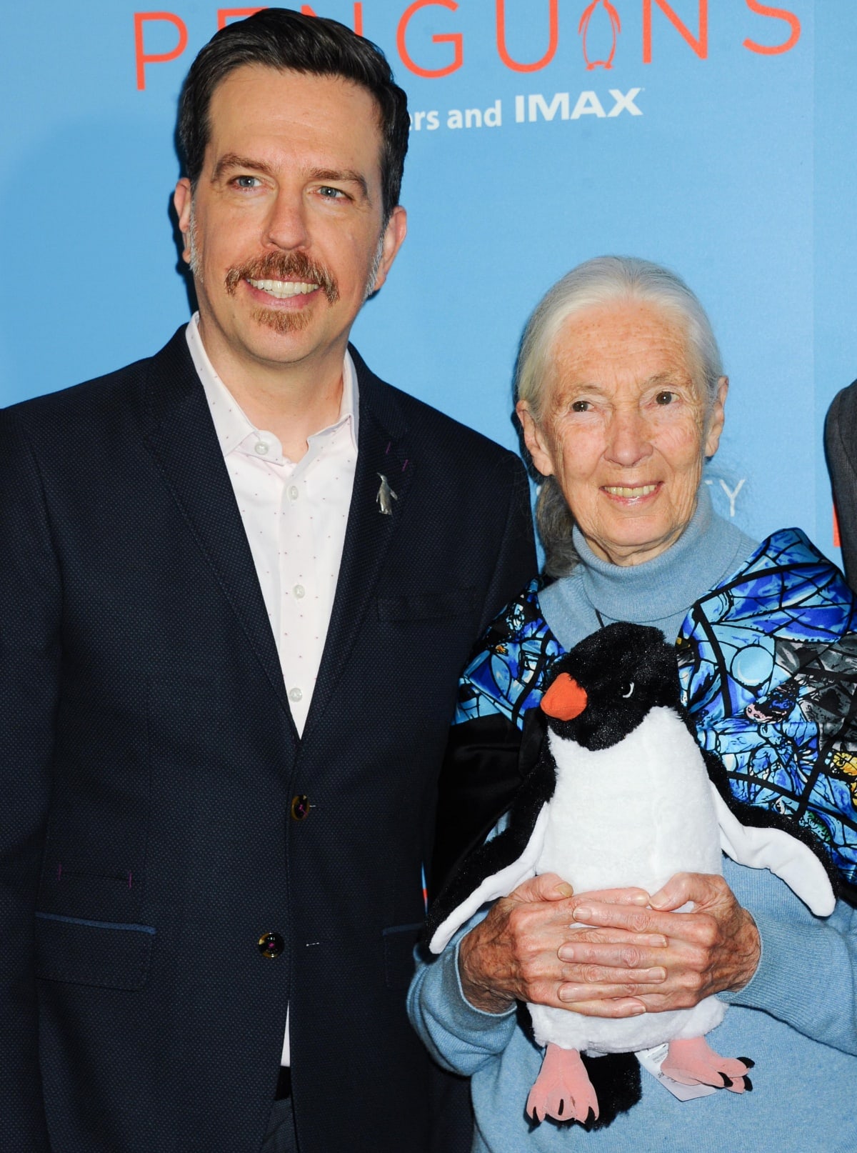 Ed Helms with Dr. Jane Goodall at a special New York screening of Penguins hosted by The Cinema Society and Disneynature