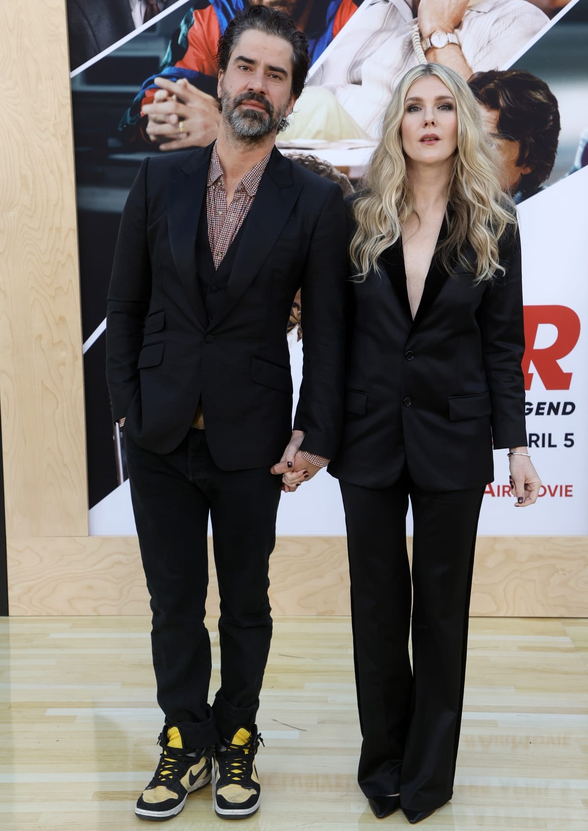 Hamish Linklater and Lily Rabe making a cool entrance in all-black ensembles at the premiere of AIR