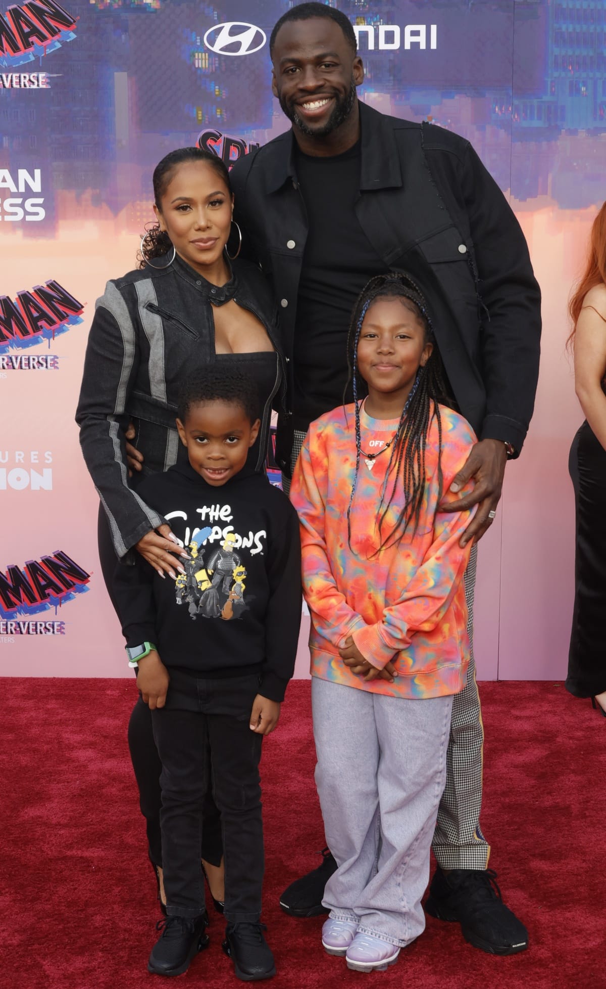Hazel Renee and Draymond Green with their kids Draymond Jamal “DJ” Green Jr. and Kyla Green at the premiere of Spider-Man: Across the Spider-Verse