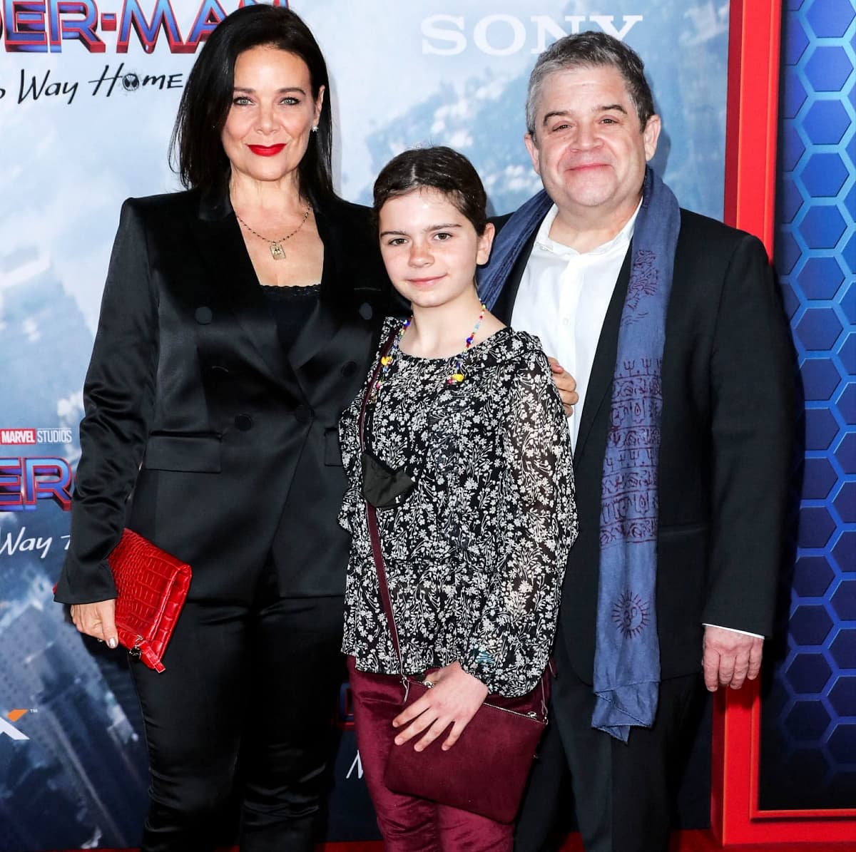 Meredith Salenger, Alice Rigney Oswalt, and Patton Oswalt making a family night out of the premiere of Spider-Man: No Way Home