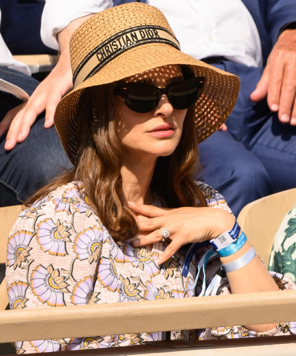 Natalie Portman was spotted flashing her engagement ring and wedding band at the French Open