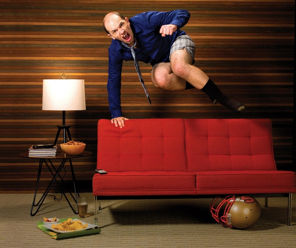 Promotional shot featuring Paul Scheer as Dr. Andre Nowzick in the sitcom The League