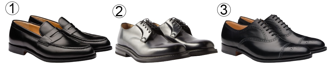 1. Church's Darwin Leather Penny Loafers; 2. Church's Shannon Leather Derby Shoes; 3. Church's Toronto Oxford Shoes