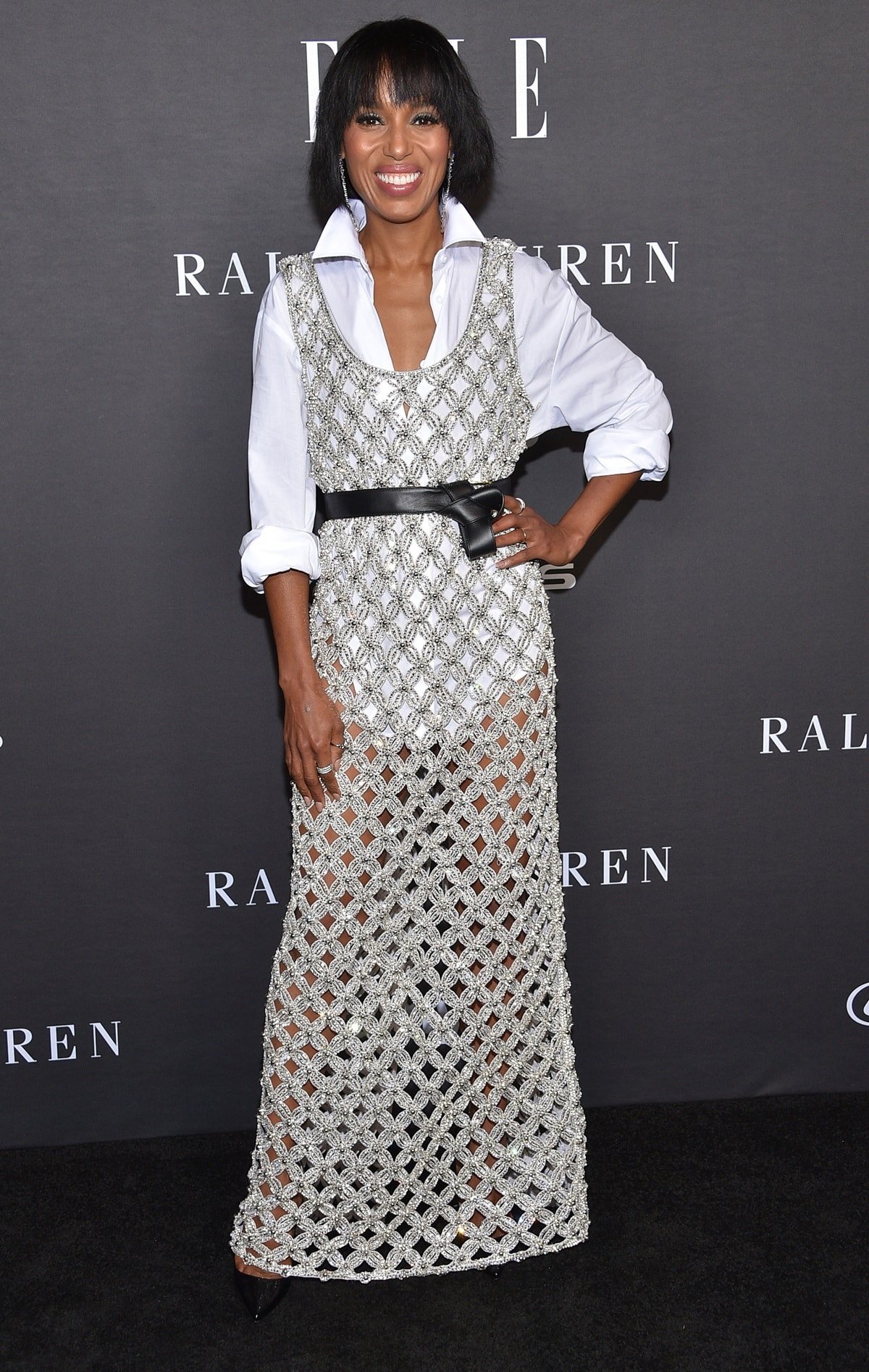 Kerry Washington made a stylish entrance at Elle's Women in Hollywood Gala in a stunning chainmail gown