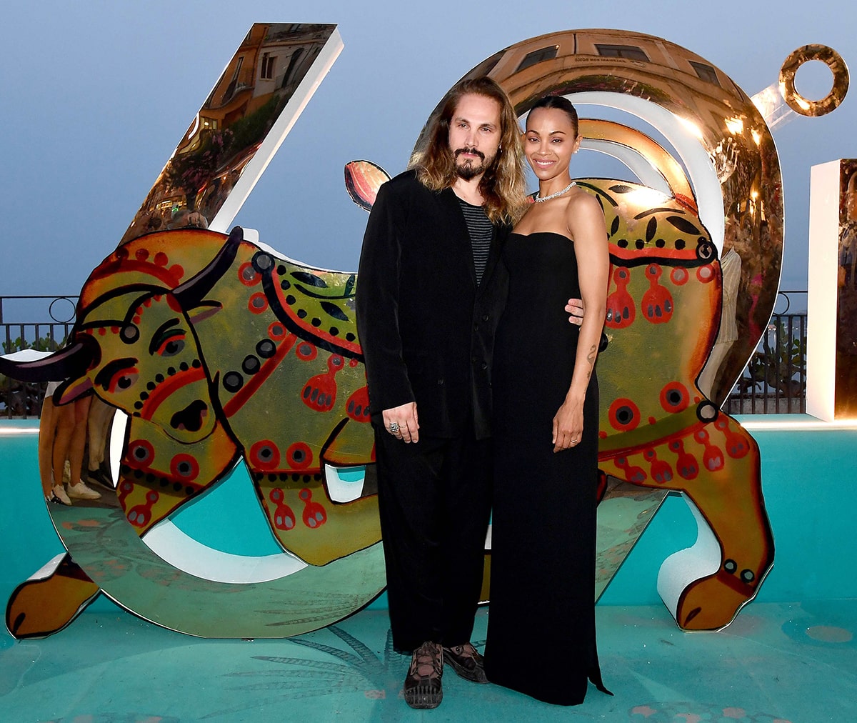 Marco Perego and wife Zoe Saldaña at the Taormina Film Festival premiere of their latest movie, The Absence of Eden, which marks Perego's directorial debut film