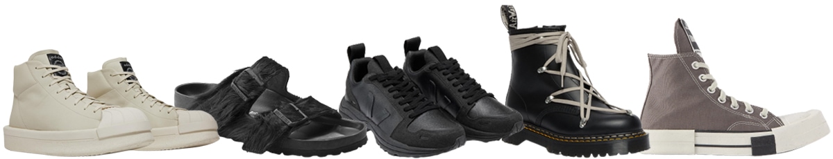 Rick Owens has collaborated with footwear brands like Adidas, Birkenstock, Veja, Dr. Martens, and Converse
