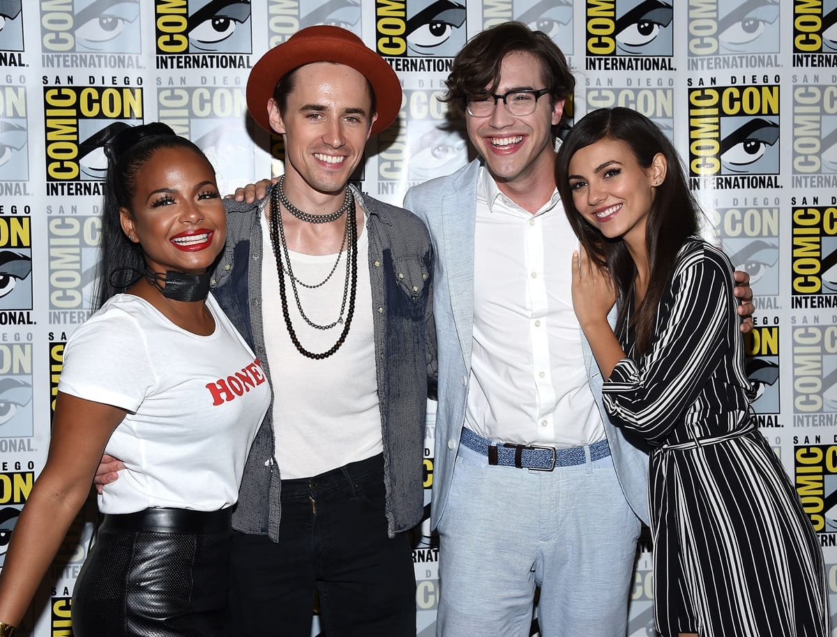 Actors Reeve Carney, Victoria Justice, Ryan McCartan, and Christina Milian attend "The Rocky Horror Picture Show" press line during Comic-Con International 2016