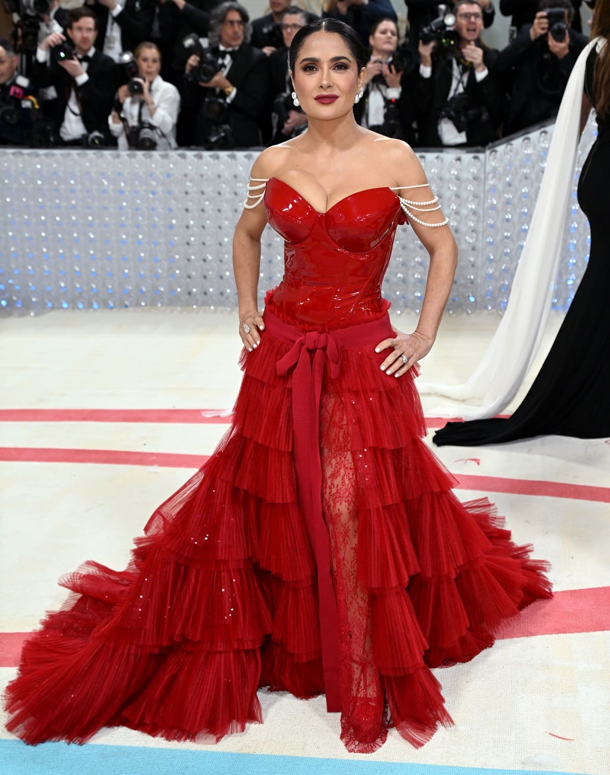 Salma Hayek caused a sensation at the 2023 Met Gala, leaving everyone breathless with her mesmerizing Gucci ball gown in a vibrant shade of red