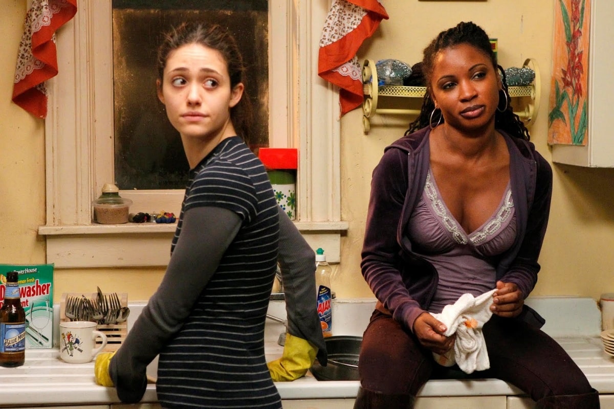 Emmy Rossum as Fiona Gallagher and Shanola Hampton as Veronica Fisher in the American comedy drama show Shameless