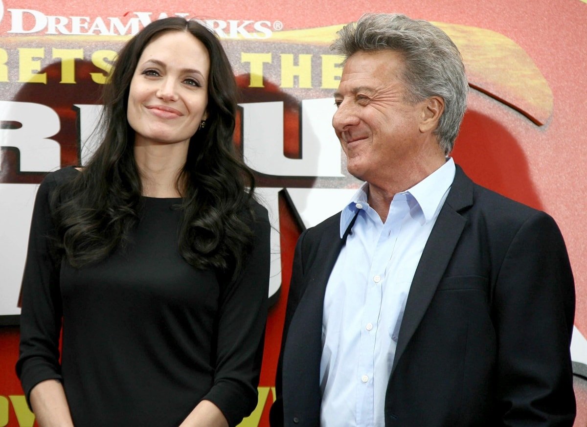 Angelina Jolie is roughly 1.5 inches (3.8 cm) taller than Dustin Hoffman, as her height measures 5 feet 6 ½ inches (168.9 cm) while his stands at 5 feet 5 inches (165.1 cm)