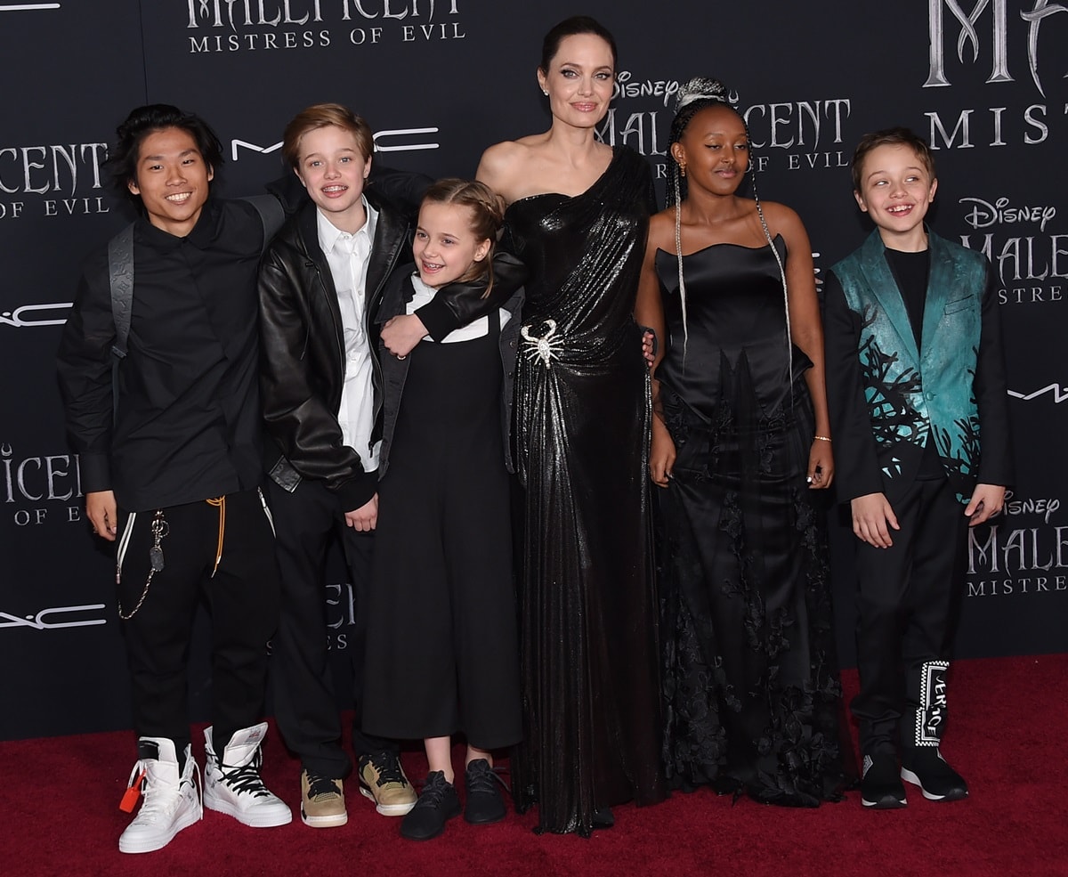 Angelina Jolie and five of her six children, including Knox, Zahara, Pax, Vivienne, and Shiloh, attended the world premiere of Disney's 